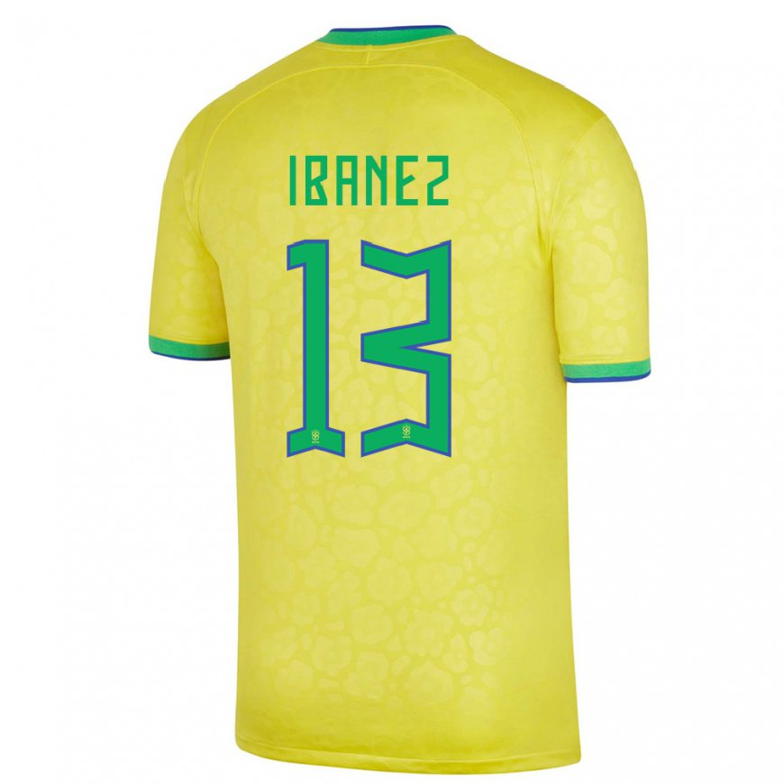 Kandiny Herren Brasilianische Roger Ibanez #13 Gelb Heimtrikot Trikot 22-24 T-shirt