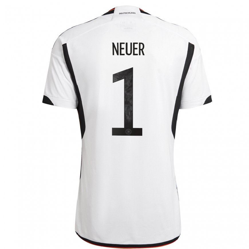 Kandiny Herren Deutsche Manuel Neuer #1 Weiß Schwarz Heimtrikot Trikot 22-24 T-shirt
