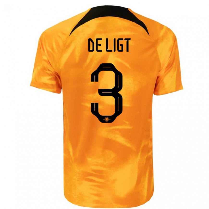 Kandiny Herren Niederländische Matthijs De Ligt #3 Laser-orange Heimtrikot Trikot 22-24 T-shirt