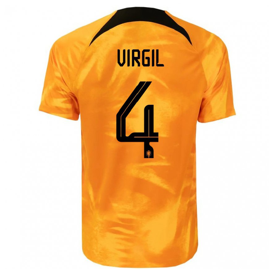 Kandiny Herren Niederländische Virgil Van Dijk #4 Laser-orange Heimtrikot Trikot 22-24 T-shirt