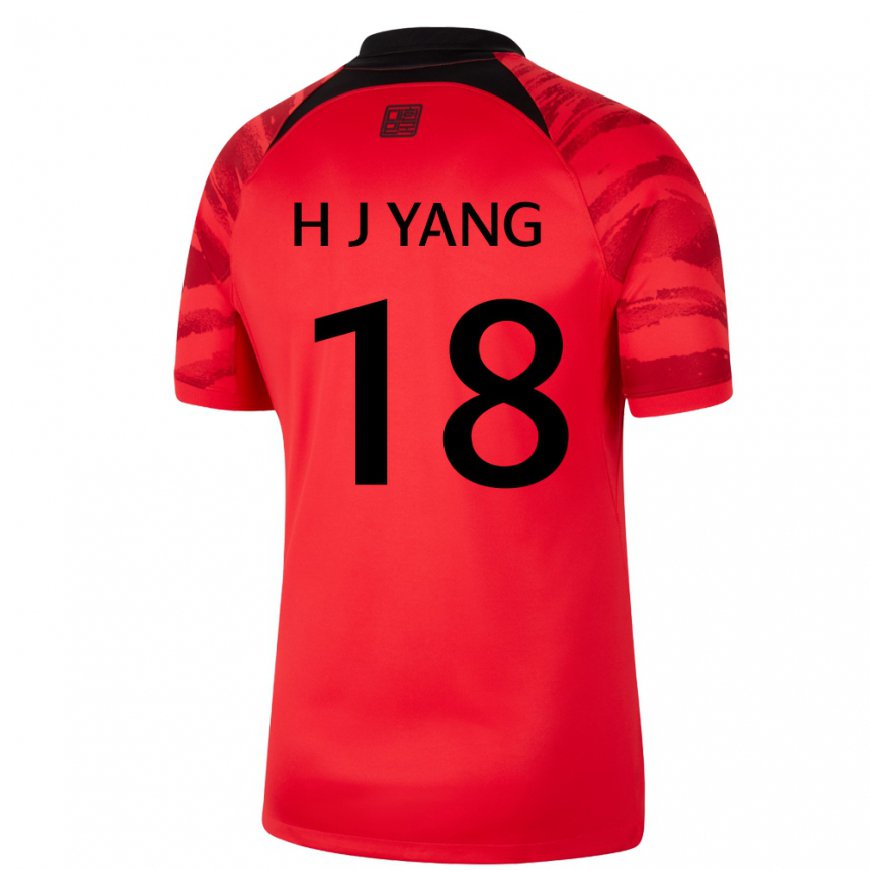 Kandiny Herren Südkoreanische Hyun-jun Yang #18 Rot Schwarz Heimtrikot Trikot 22-24 T-shirt