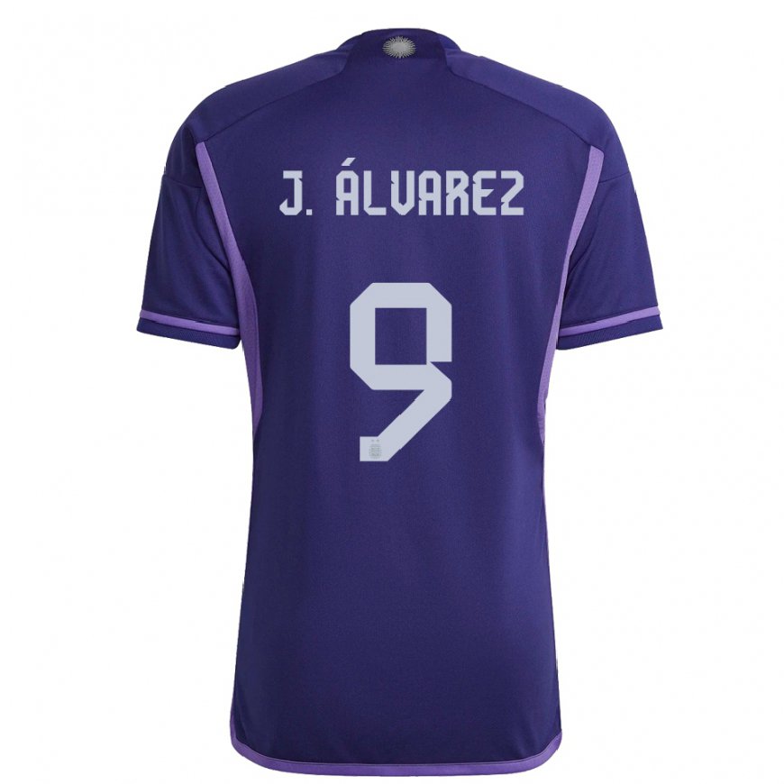 Kandiny Herren Argentinische Julian Alvarez #9 Violett Auswärtstrikot Trikot 22-24 T-shirt