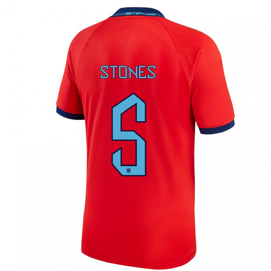 Kandiny Herren Englische John Stones #5 Rot Auswärtstrikot Trikot 22-24 T-shirt
