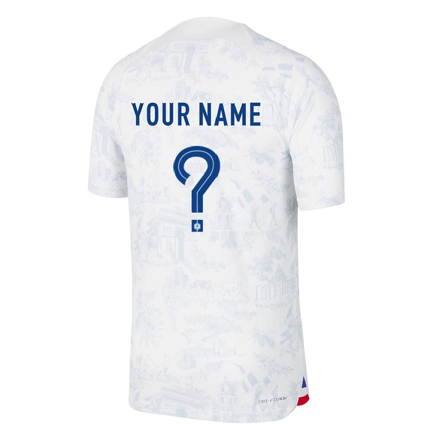 Kandiny Herren Französische Ihren Namen #0 Weiß Blau Auswärtstrikot Trikot 22-24 T-shirt