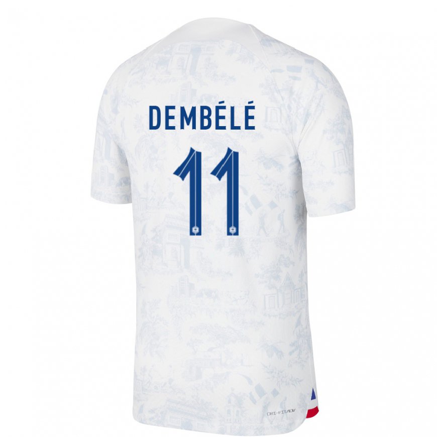 Kandiny Herren Französische Ousmane Dembele #11 Weiß Blau Auswärtstrikot Trikot 22-24 T-shirt
