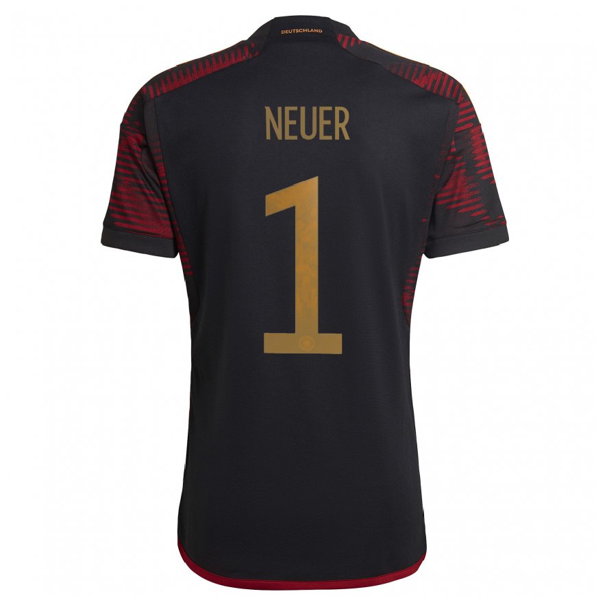 Kandiny Herren Deutsche Manuel Neuer #1 Schwarz Kastanienbraun Auswärtstrikot Trikot 22-24 T-shirt