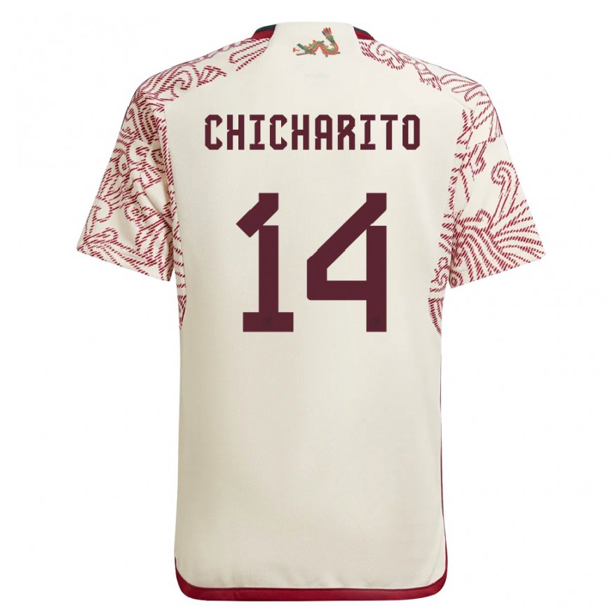Kandiny Herren Mexikanische Chicharito #14 Wunder Weiß Rot Auswärtstrikot Trikot 22-24 T-shirt