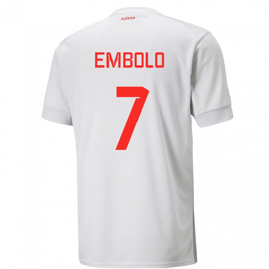 Kandiny Herren Schweizer Breel Embolo #7 Weiß Auswärtstrikot Trikot 22-24 T-shirt