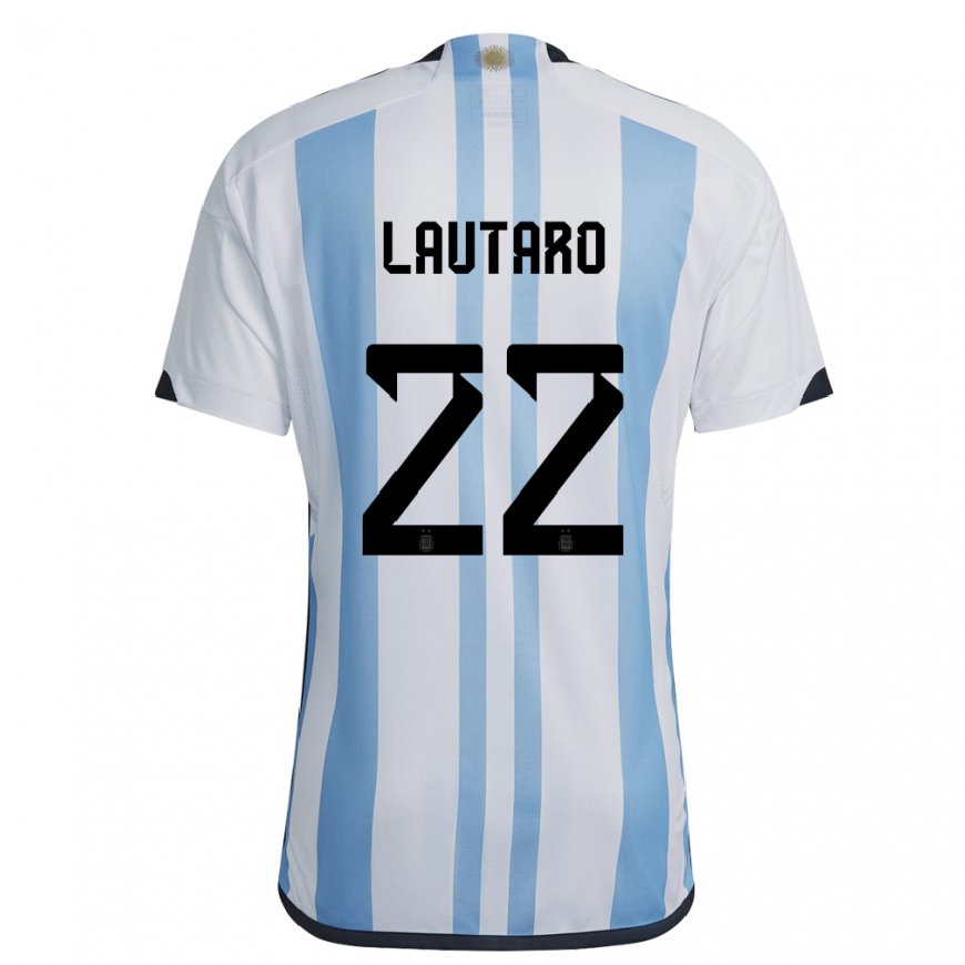 Kandiny Damen Argentinische Lautaro Martinez #22 Weiß Himmelblau Heimtrikot Trikot 22-24 T-shirt