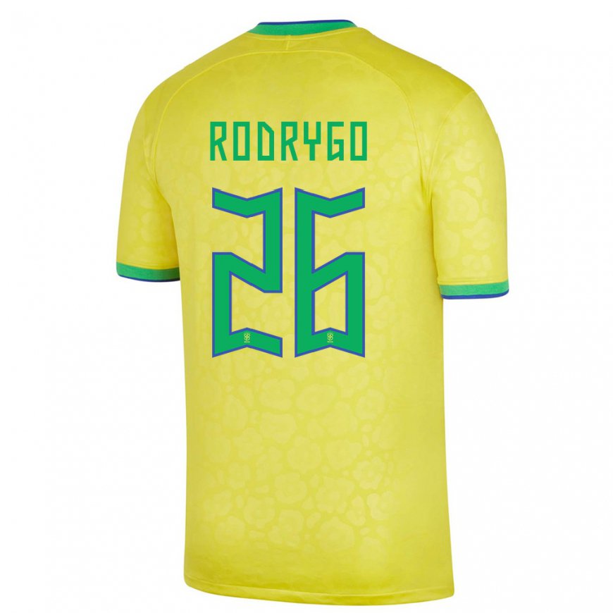 Kandiny Damen Brasilianische Rodrygo #26 Gelb Heimtrikot Trikot 22-24 T-shirt