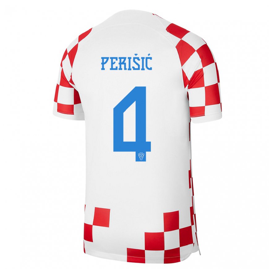 Kandiny Damen Kroatische Ivan Perisic #4 Rot-weiss Heimtrikot Trikot 22-24 T-shirt