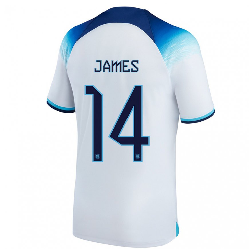 Kandiny Damen Englische Reece James #14 Weiß Blau Heimtrikot Trikot 22-24 T-shirt