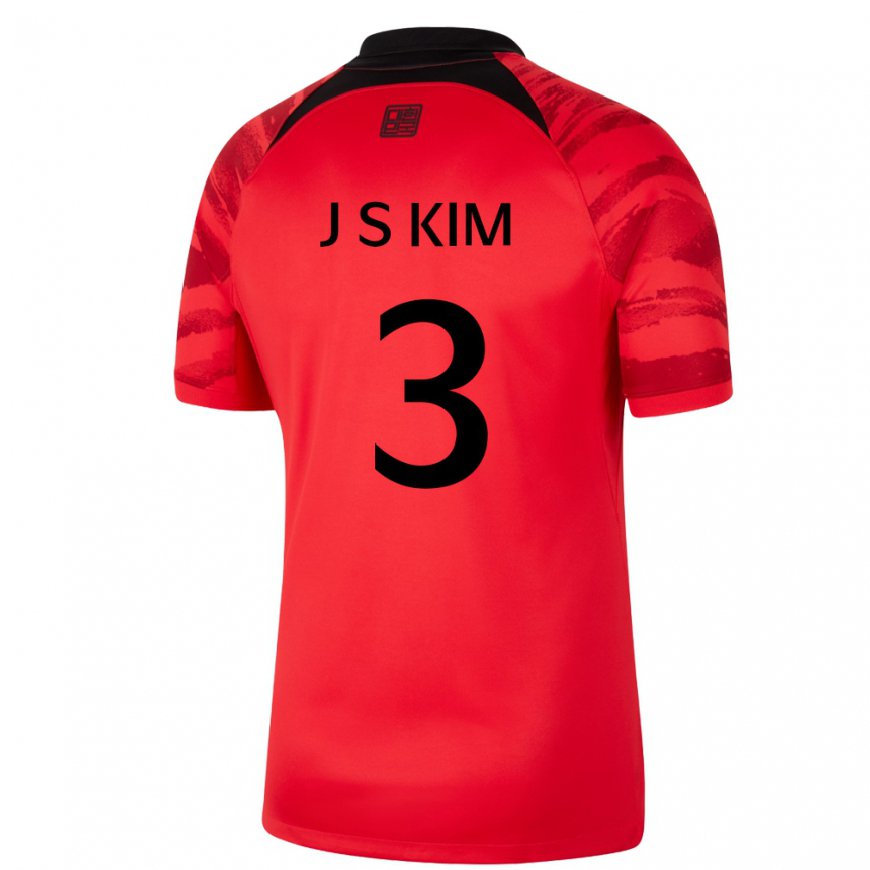 Kandiny Damen Südkoreanische Jin-su Kim #3 Rot Schwarz Heimtrikot Trikot 22-24 T-shirt