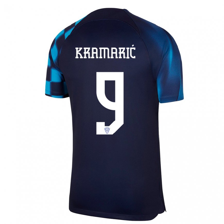 Kandiny Damen Kroatische Andrej Kramaric #9 Dunkelblau Auswärtstrikot Trikot 22-24 T-shirt