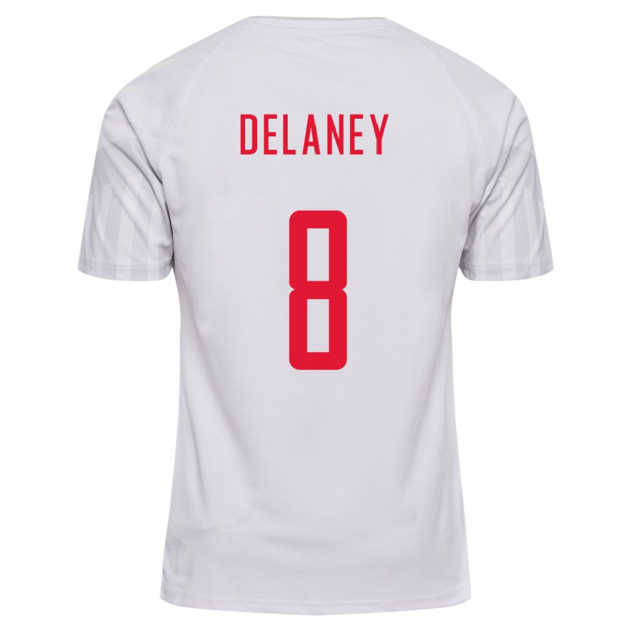 Kandiny Damen Dänische Thomas Delaney #8 Weiß Auswärtstrikot Trikot 22-24 T-shirt