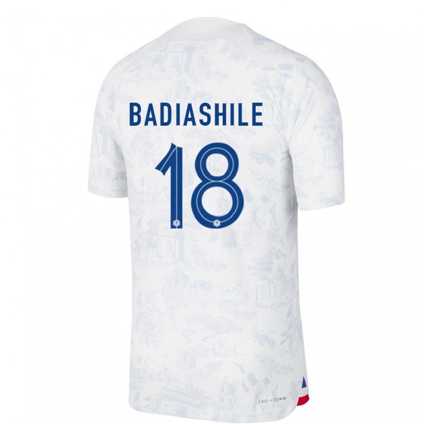 Kandiny Damen Französische Benoit Badiashile #18 Weiß Blau Auswärtstrikot Trikot 22-24 T-shirt