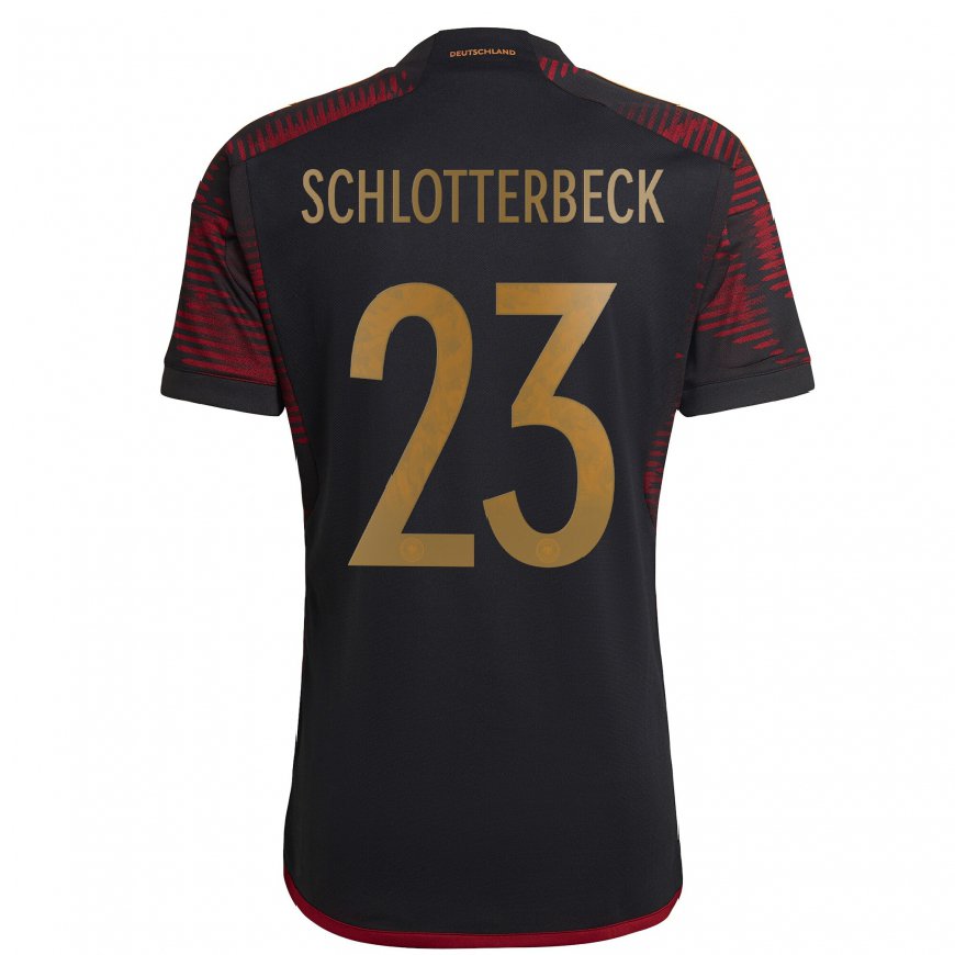 Kandiny Damen Deutsche Nico Schlotterbeck #23 Schwarz Kastanienbraun Auswärtstrikot Trikot 22-24 T-shirt