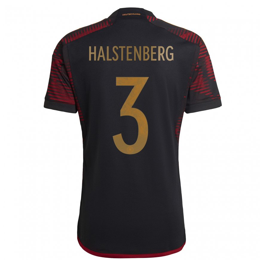 Kandiny Damen Deutsche Marcel Halstenberg #3 Schwarz Kastanienbraun Auswärtstrikot Trikot 22-24 T-shirt