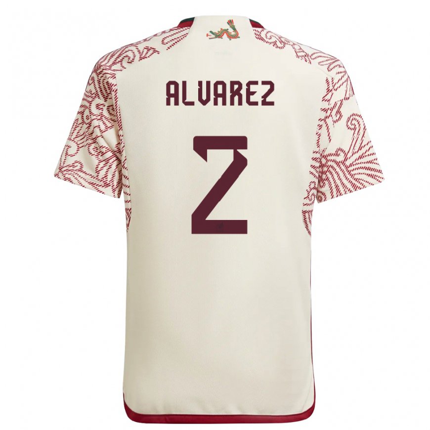 Kandiny Damen Mexikanische Kevin Alvarez #2 Wunder Weiß Rot Auswärtstrikot Trikot 22-24 T-shirt