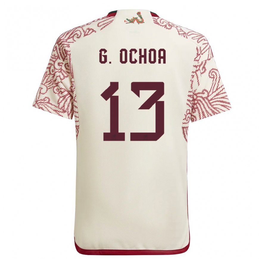 Kandiny Damen Mexikanische Guillermo Ochoa #13 Wunder Weiß Rot Auswärtstrikot Trikot 22-24 T-shirt