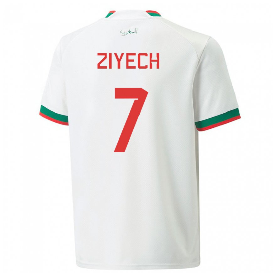 Kandiny Damen Marokkanische Hakim Ziyech #7 Weiß Auswärtstrikot Trikot 22-24 T-shirt