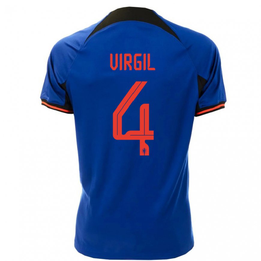Kandiny Damen Niederländische Virgil Van Dijk #4 Königsblau Auswärtstrikot Trikot 22-24 T-shirt