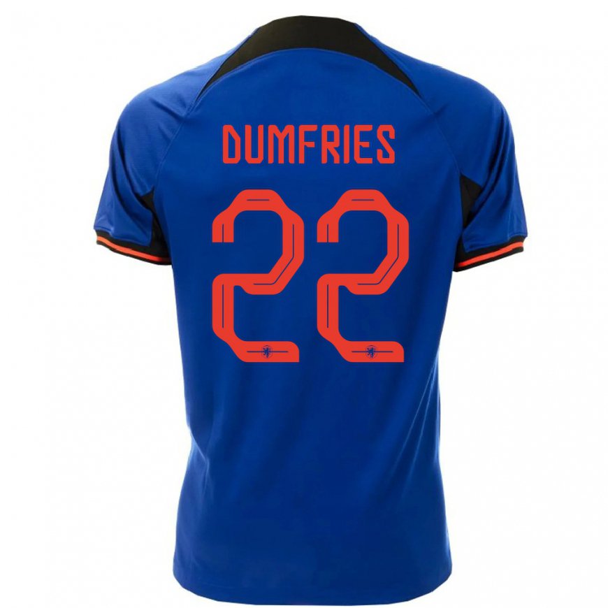 Kandiny Damen Niederländische Denzel Dumfries #22 Königsblau Auswärtstrikot Trikot 22-24 T-shirt
