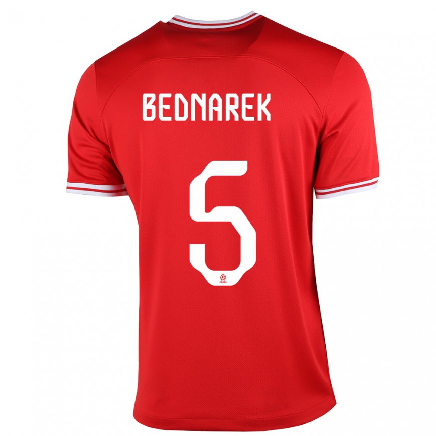 Kandiny Damen Polnische Jan Bednarek #5 Rot Auswärtstrikot Trikot 22-24 T-shirt