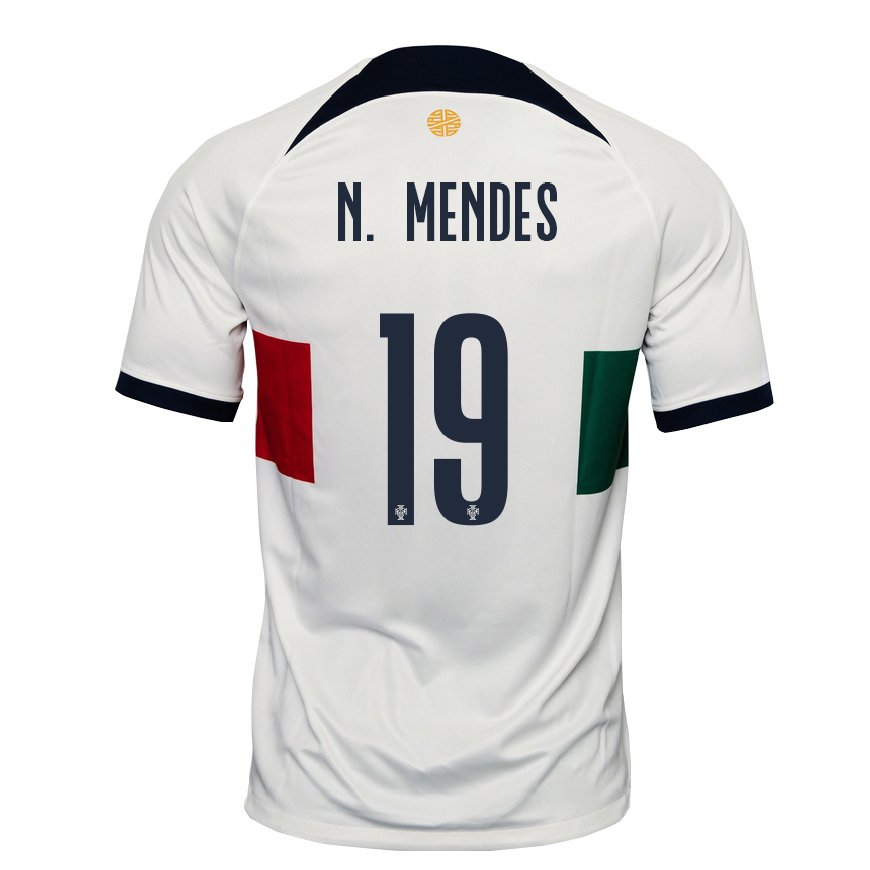 Kandiny Damen Portugiesische Nuno Mendes #19 Weiß Auswärtstrikot Trikot 22-24 T-shirt