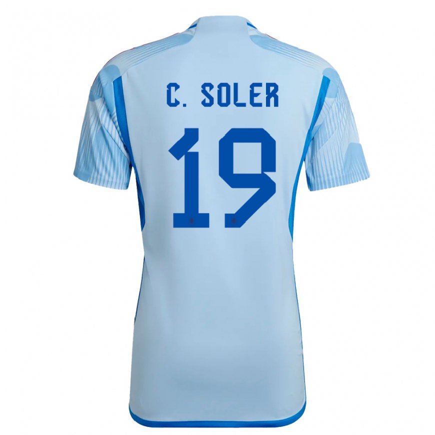 Kandiny Damen Spanische Carlos Soler #19 Himmelblau Auswärtstrikot Trikot 22-24 T-shirt