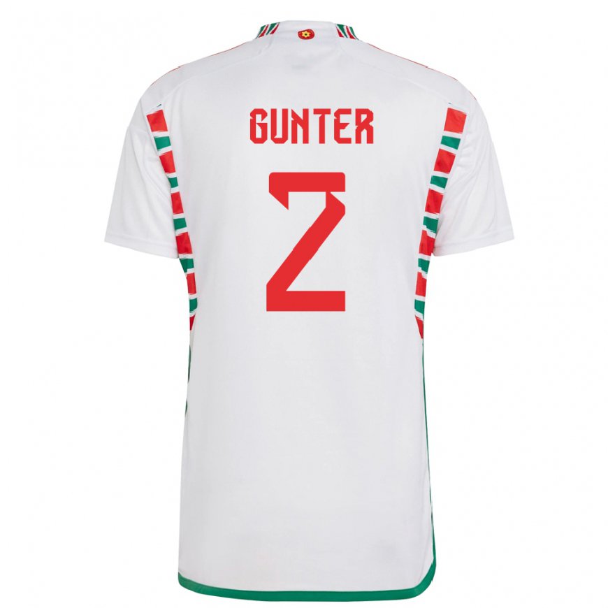 Kandiny Damen Walisische Chris Gunter #2 Weiß Auswärtstrikot Trikot 22-24 T-shirt