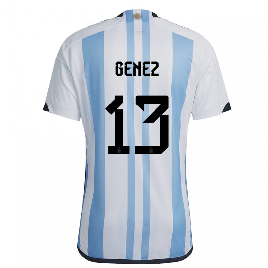 Kandiny Kinder Argentinische Nahuel Genez #13 Weiß Himmelblau Heimtrikot Trikot 22-24 T-shirt