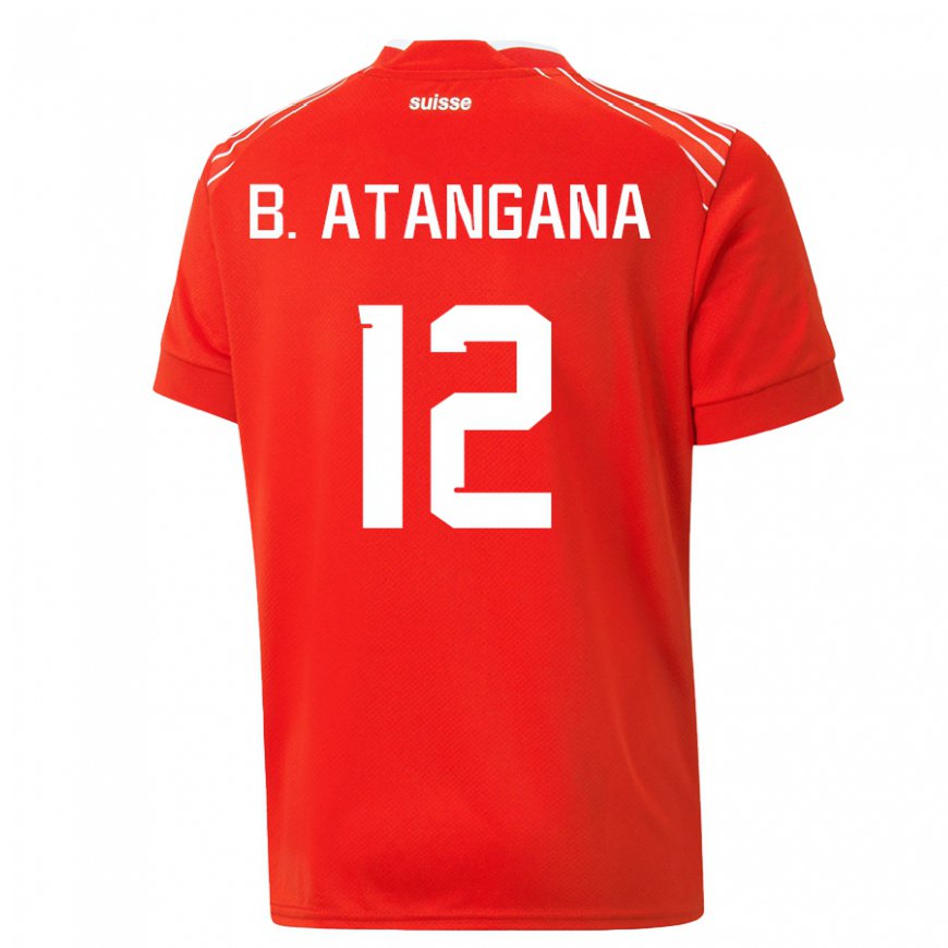 Kandiny Kinder Schweizer Brian Ernest Atangana #12 Rot Heimtrikot Trikot 22-24 T-shirt