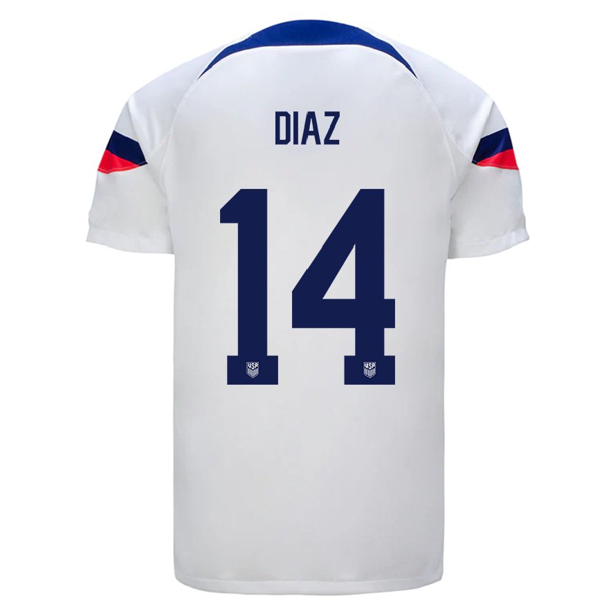 Kandiny Kinder Us-amerikanische Christian Diaz #14 Weiß Heimtrikot Trikot 22-24 T-shirt