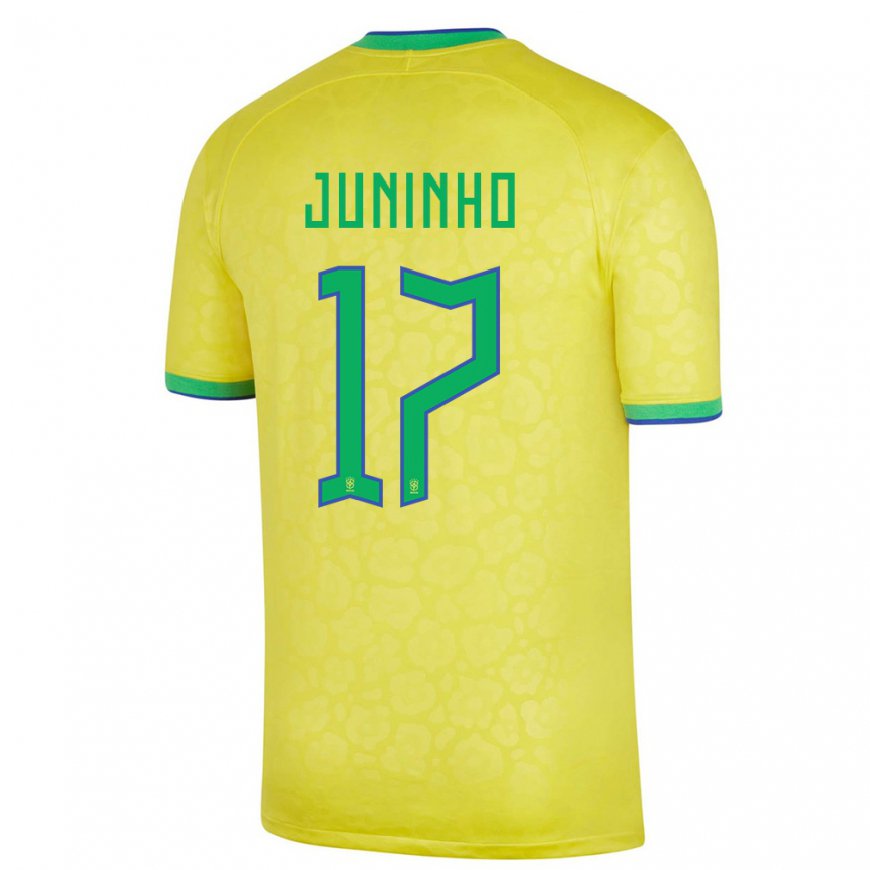 Kandiny Kinder Brasilianische Juninho #17 Gelb Heimtrikot Trikot 22-24 T-shirt