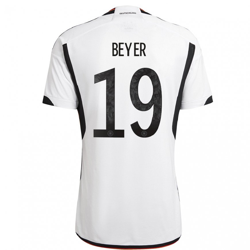 Kandiny Kinder Deutsche Jordan Beyer #19 Weiß Schwarz Heimtrikot Trikot 22-24 T-shirt