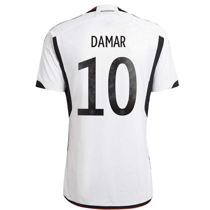 Kandiny Kinder Deutsche Muhammed Damar #10 Weiß Schwarz Heimtrikot Trikot 22-24 T-shirt