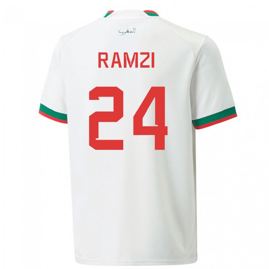 Kandiny Kinder Marokkanische Achraf Ramzi #24 Weiß Auswärtstrikot Trikot 22-24 T-shirt