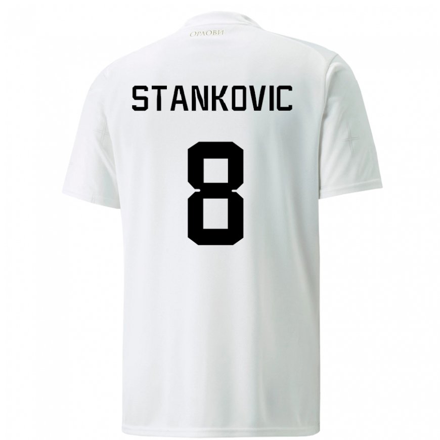 Kandiny Kinder Serbische Nikola Stankovic #8 Weiß Auswärtstrikot Trikot 22-24 T-shirt