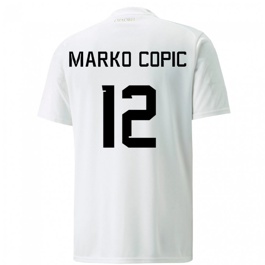 Kandiny Kinder Serbische Marko Copic #12 Weiß Auswärtstrikot Trikot 22-24 T-shirt