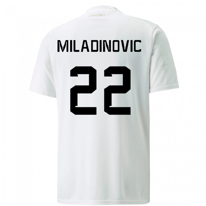 Kandiny Kinder Serbische Igor Miladinovic #22 Weiß Auswärtstrikot Trikot 22-24 T-shirt