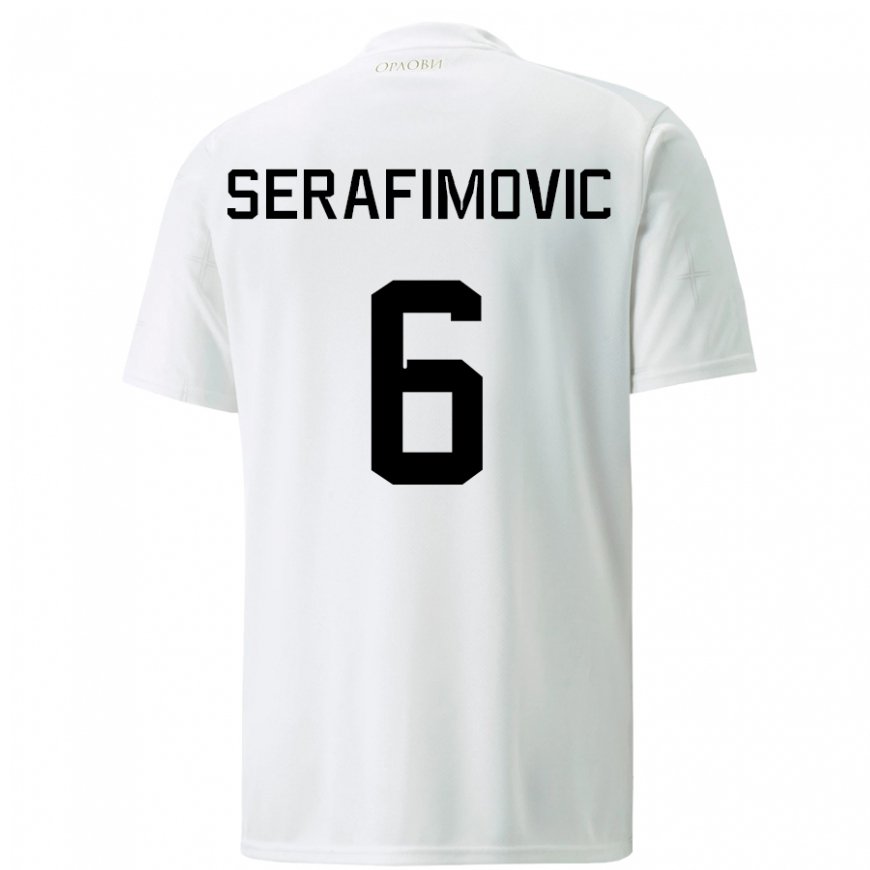 Kandiny Kinder Serbische Vojin Serafimovic #6 Weiß Auswärtstrikot Trikot 22-24 T-shirt