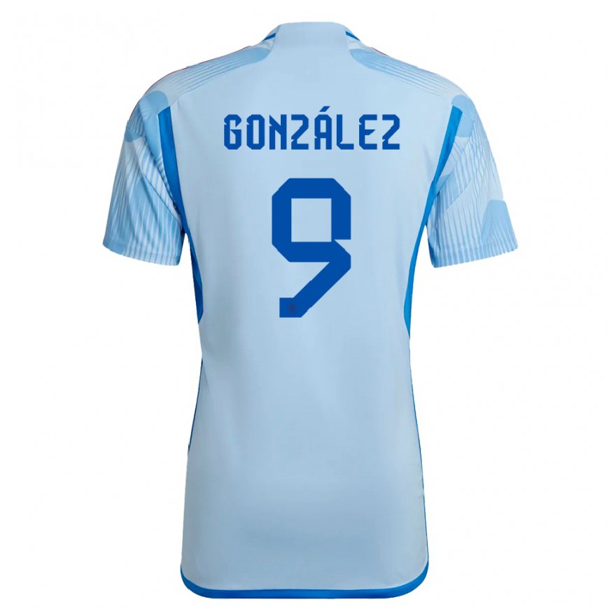 Kandiny Kinder Spanische Esther Gonzalez #9 Himmelblau Auswärtstrikot Trikot 22-24 T-shirt