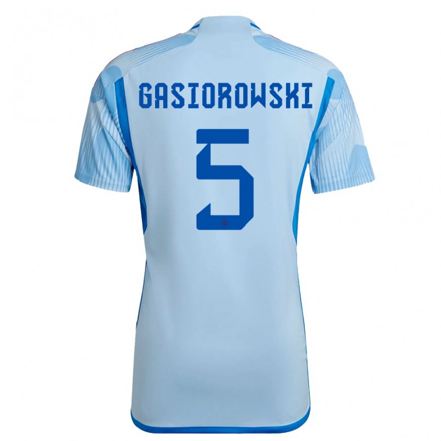 Kandiny Kinder Spanische Yarek Gasiorowski #5 Himmelblau Auswärtstrikot Trikot 22-24 T-shirt