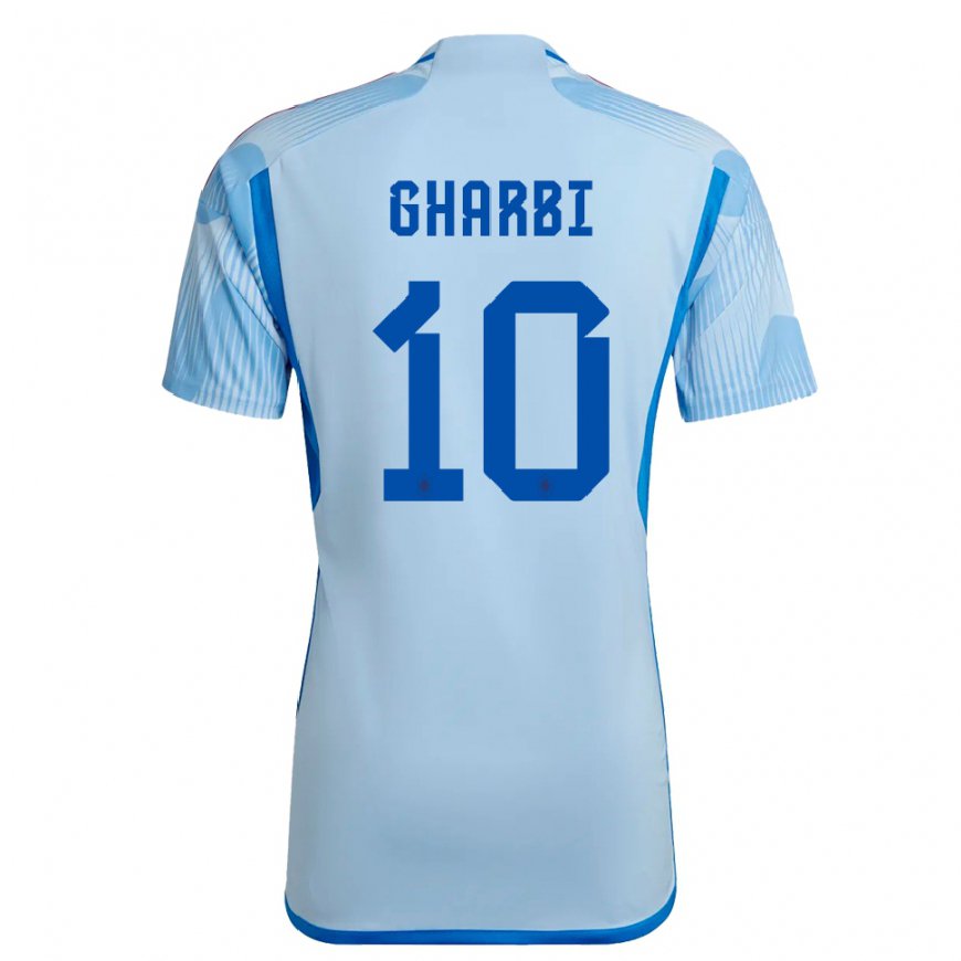 Kandiny Kinder Spanische Ismael Gharbi #10 Himmelblau Auswärtstrikot Trikot 22-24 T-shirt