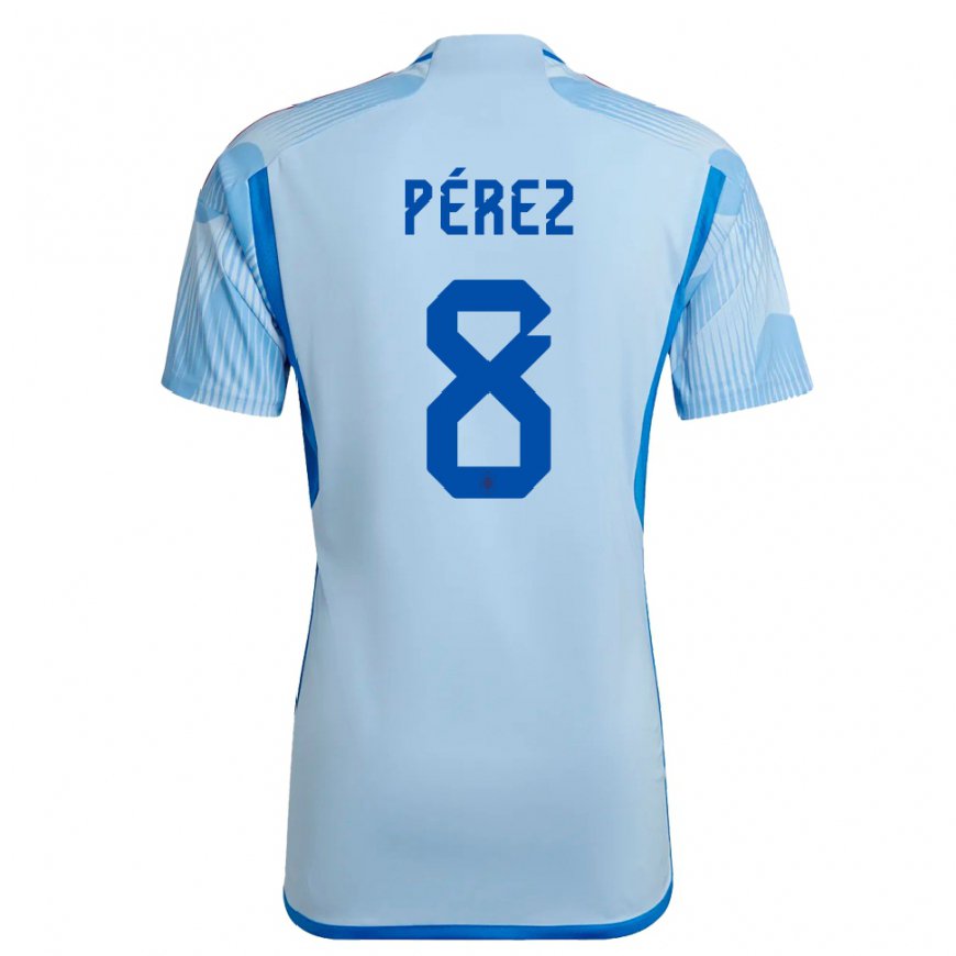Kandiny Kinder Spanische Dani Perez #8 Himmelblau Auswärtstrikot Trikot 22-24 T-shirt