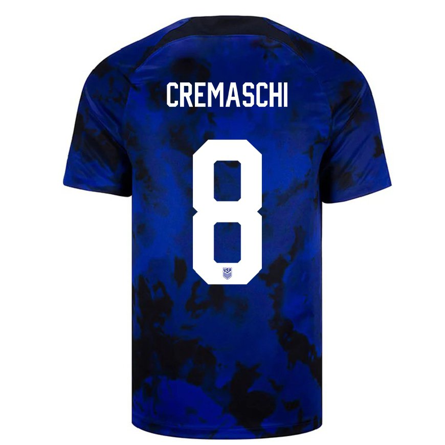 Kandiny Kinder Us-amerikanische Benjamin Cremaschi #8 Königsblau Auswärtstrikot Trikot 22-24 T-shirt