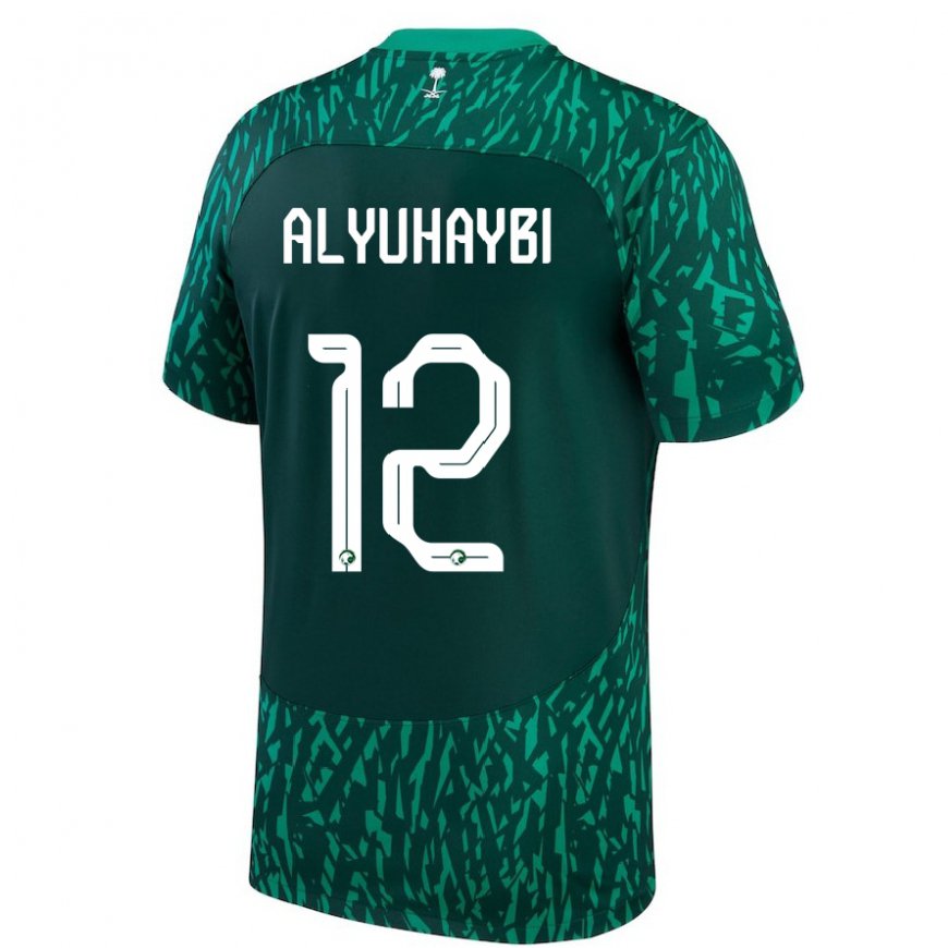 Kandiny Kinder Saudi-arabische Ammar Alyuhaybi #12 Dunkelgrün Auswärtstrikot Trikot 22-24 T-shirt