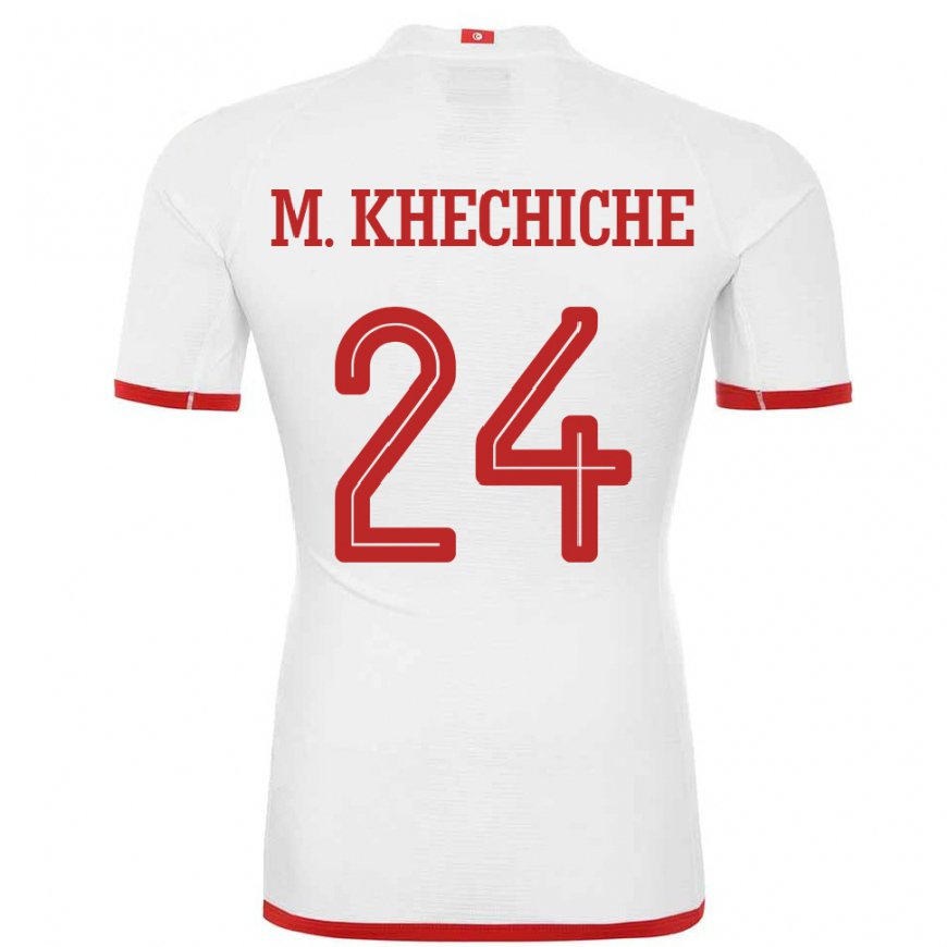 Kandiny Kinder Tunesische Mohamed Amine Khechiche #24 Weiß Auswärtstrikot Trikot 22-24 T-shirt