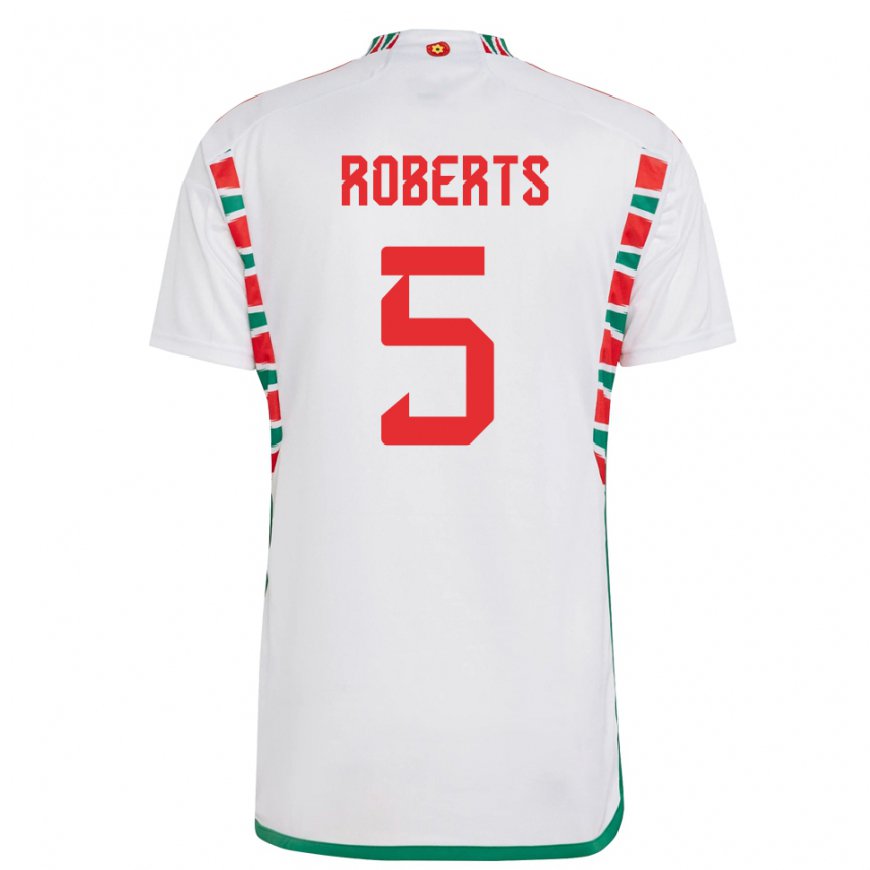Kandiny Kinder Walisische Rhiannon Roberts #5 Weiß Auswärtstrikot Trikot 22-24 T-shirt